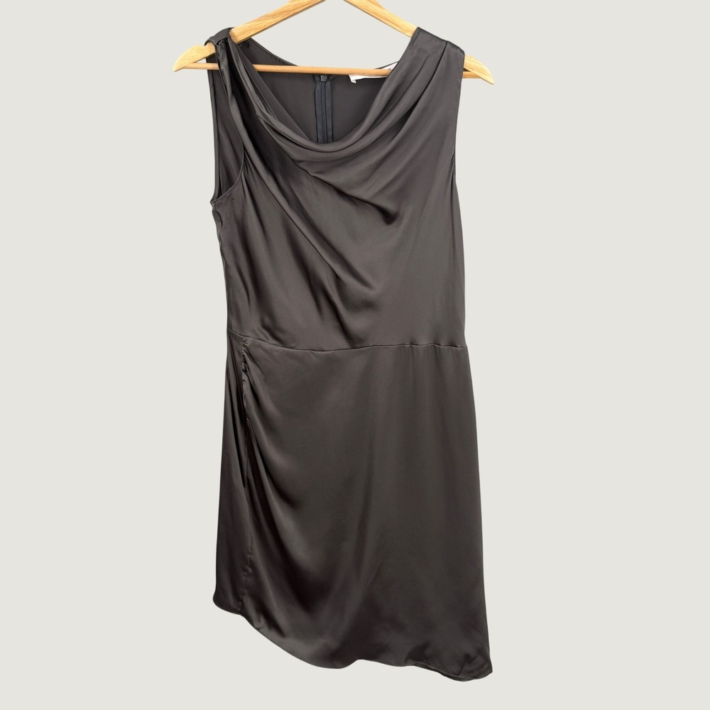 Amanda‎ Uprichard 100% Silk Dress Medium Grey Silk Cowl Asymmetrical Mini New
